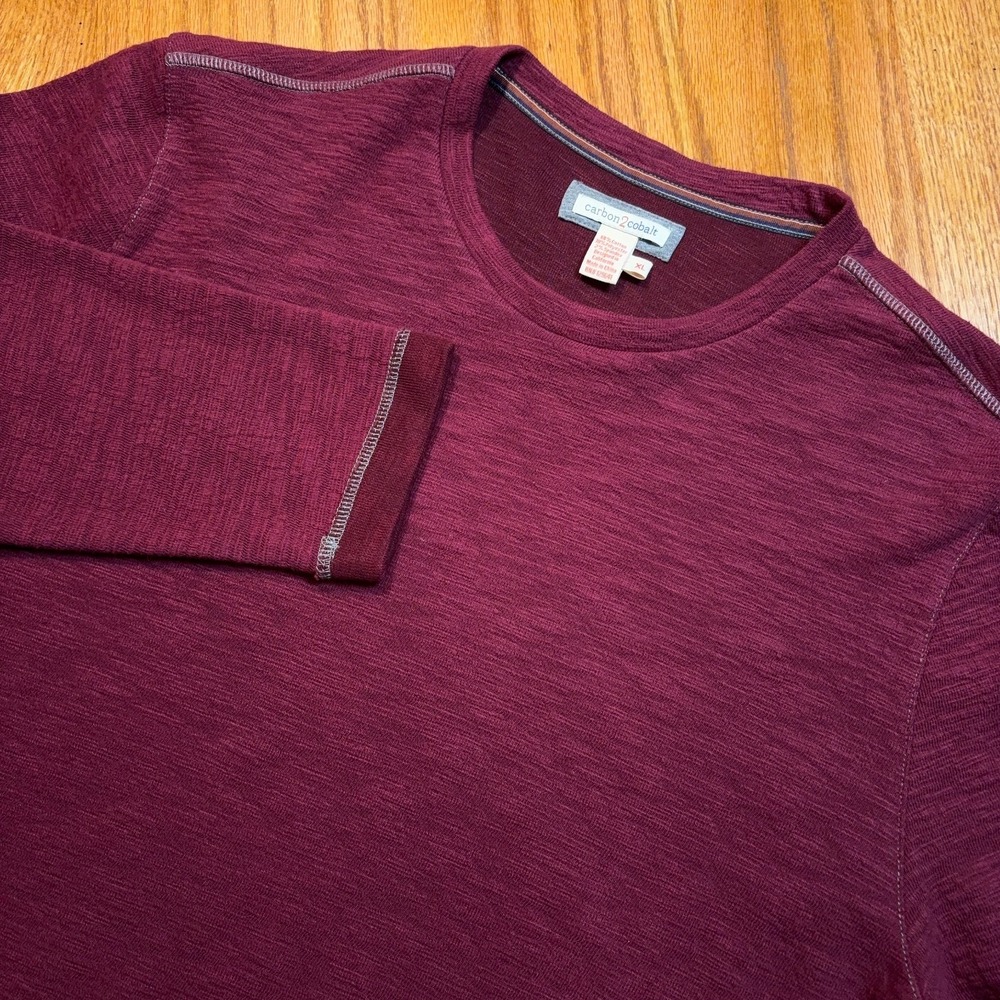 Carbon2Cobalt Cohort Tee Men's XL Burgundy Textured Cotton Crew Neck Long Sleeve